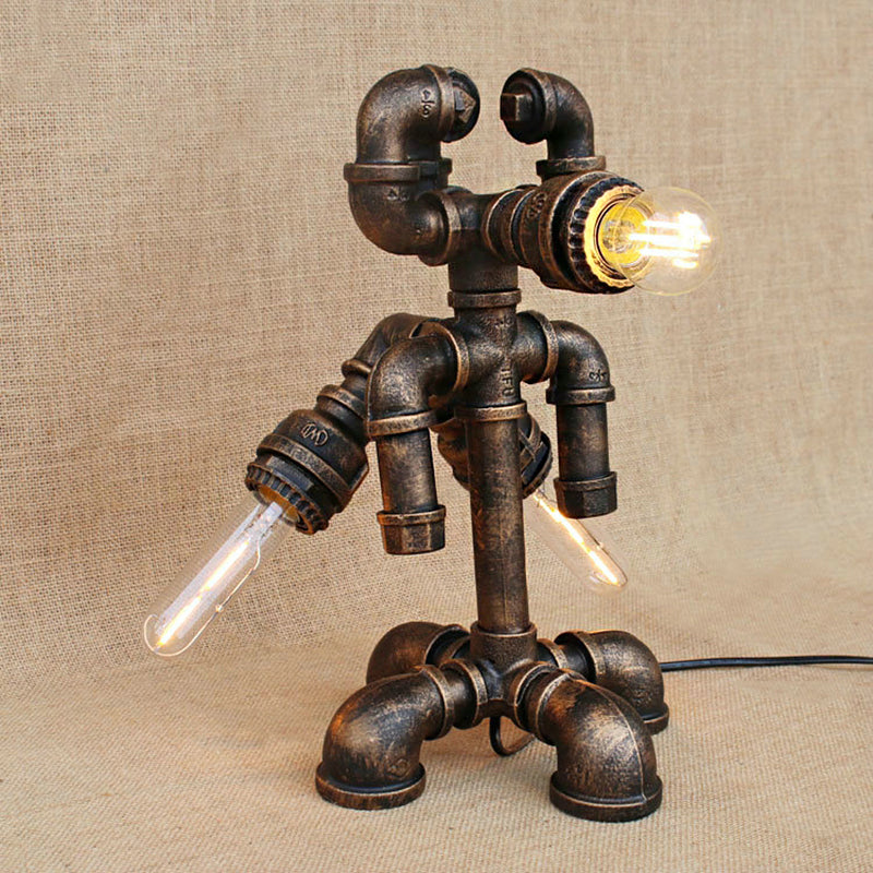 Steampunk Exposed Bulb Table Light with Pipe-Like Base 1 Head Wrought Iron Standing Lamp in Bronze Bronze B Clearhalo 'Lamps' 'Table Lamps' Lighting' 195635