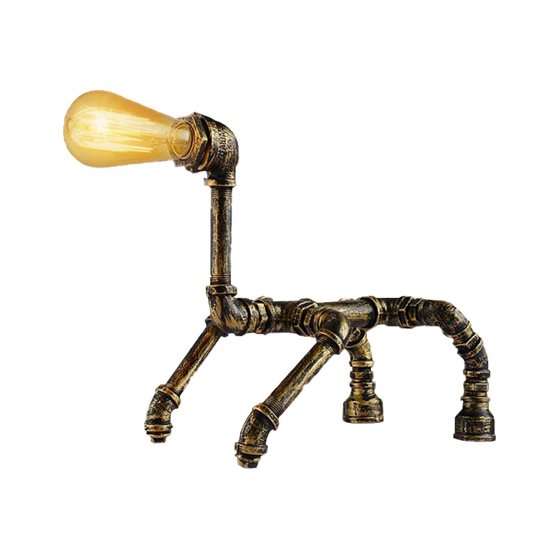 1 Head Table Light Steampunk Robot Wrought Iron Table Lamp with Pipe Design in Brass/Bronze for Children Room Clearhalo 'Lamps' 'Table Lamps' Lighting' 195646