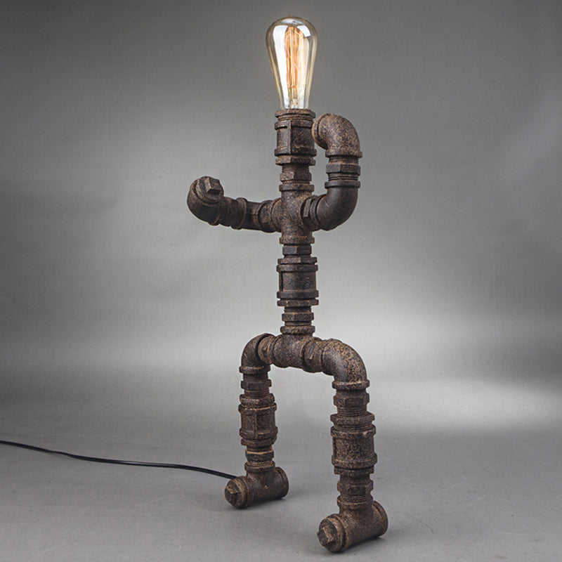 1 Head Table Light Steampunk Robot Wrought Iron Table Lamp with Pipe Design in Brass/Bronze for Children Room Bronze Clearhalo 'Lamps' 'Table Lamps' Lighting' 195651