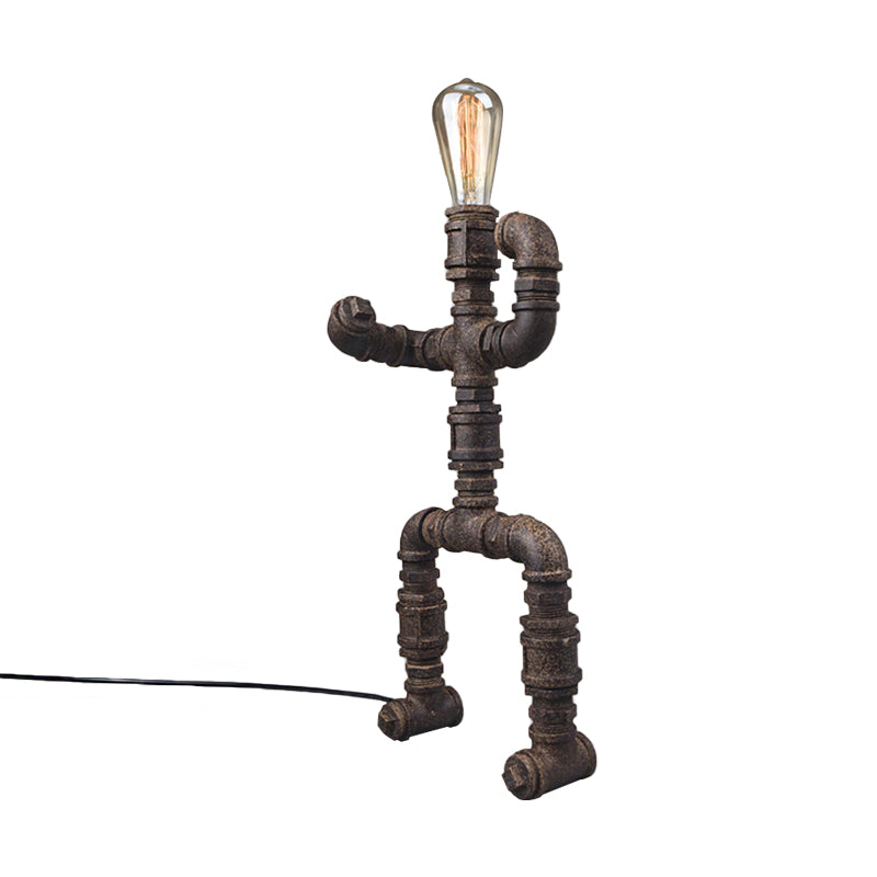 1 Head Table Light Steampunk Robot Wrought Iron Table Lamp with Pipe Design in Brass/Bronze for Children Room Clearhalo 'Lamps' 'Table Lamps' Lighting' 195652