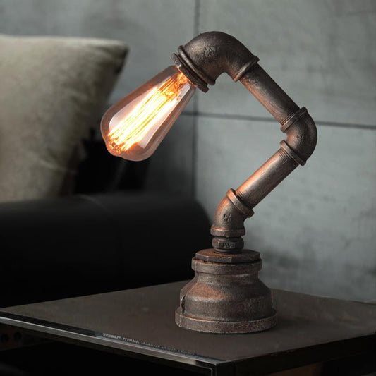 Industrial Water Pipe Table Lighting with Exposed Bulb 1 Light Wrought Iron Mini Standing Table Light in Bronze Bronze Clearhalo 'Lamps' 'Table Lamps' Lighting' 195688