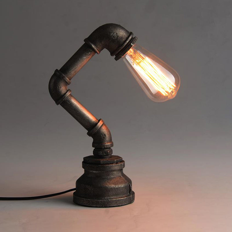 Industrial Water Pipe Table Lighting with Exposed Bulb 1 Light Wrought Iron Mini Standing Table Light in Bronze Clearhalo 'Lamps' 'Table Lamps' Lighting' 195689