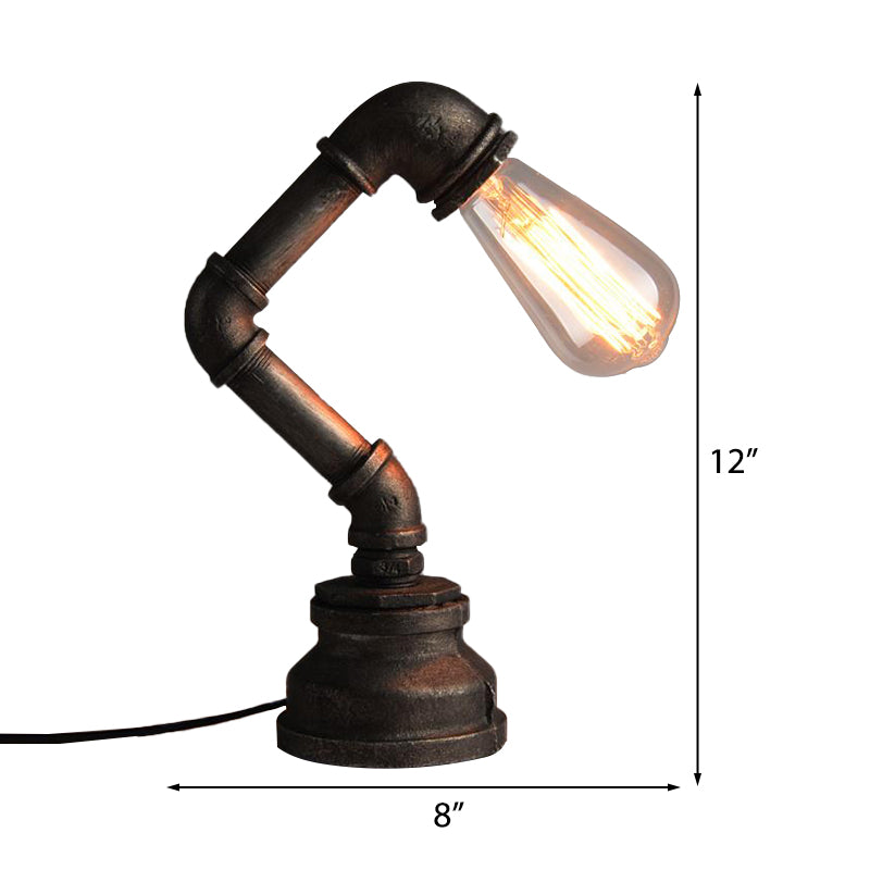 Industrial Water Pipe Table Lighting with Exposed Bulb 1 Light Wrought Iron Mini Standing Table Light in Bronze Clearhalo 'Lamps' 'Table Lamps' Lighting' 195691