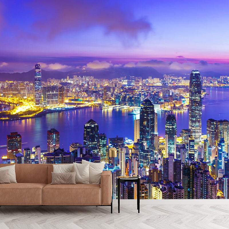 World Landmark Night Scene Mural Global Inspired Non-Woven Wall Decor for House Interior Purple Clearhalo 'Wall Decor' 'Wall Mural' 1956916