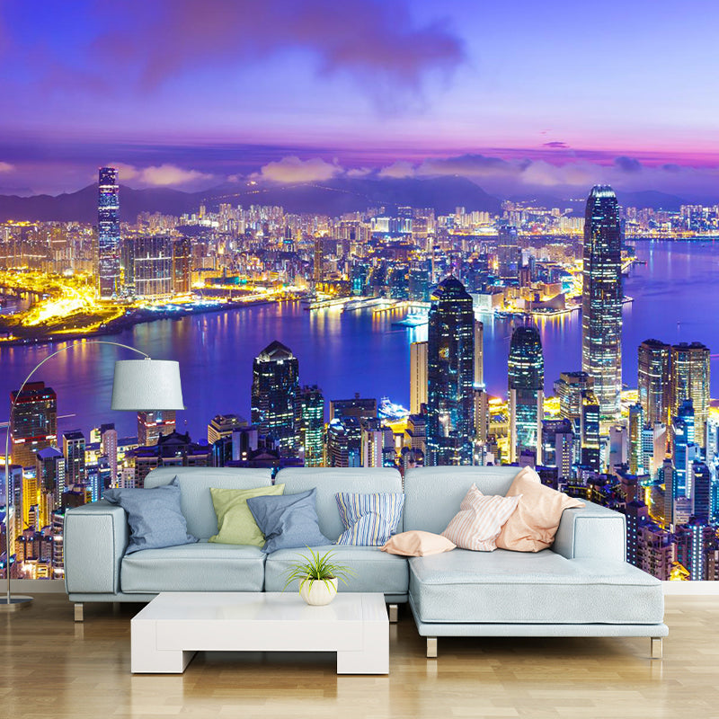 World Landmark Night Scene Mural Global Inspired Non-Woven Wall Decor for House Interior Clearhalo 'Wall Decor' 'Wall Mural' 1956917