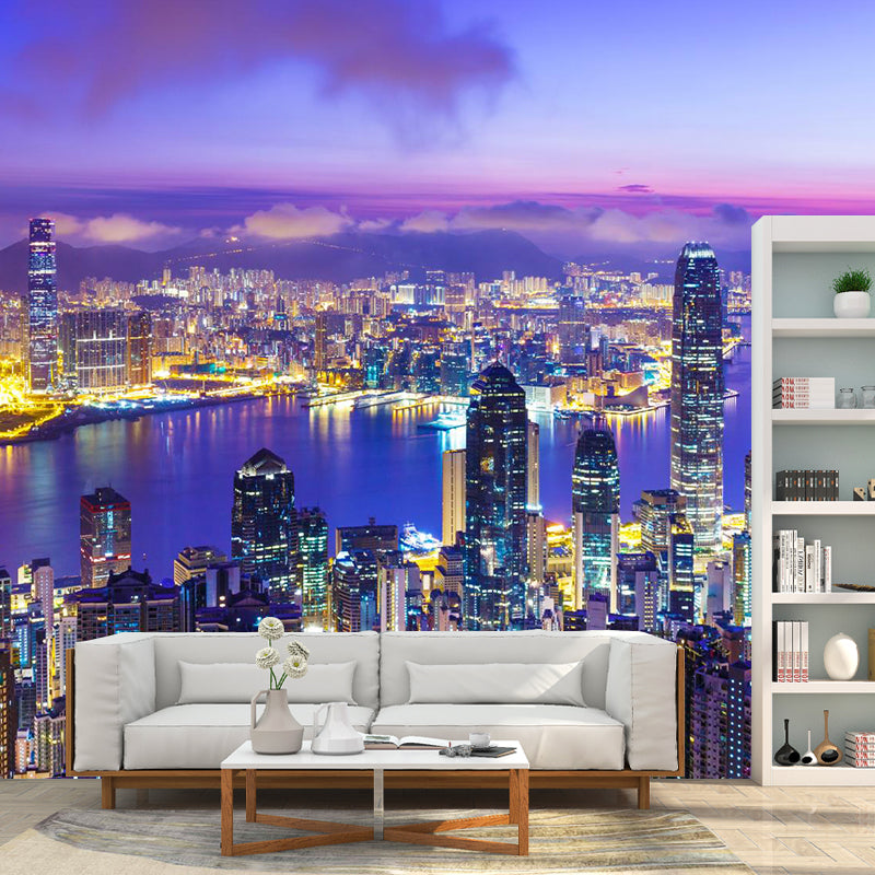 World Landmark Night Scene Mural Global Inspired Non-Woven Wall Decor for House Interior Clearhalo 'Wall Decor' 'Wall Mural' 1956918