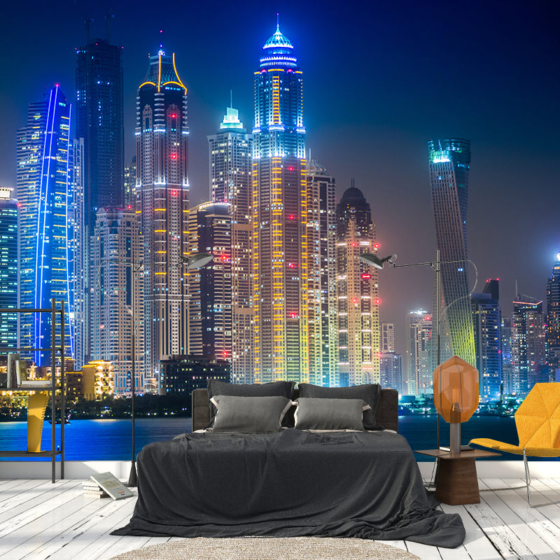 World Landmark Night Scene Mural Global Inspired Non-Woven Wall Decor for House Interior Clearhalo 'Wall Decor' 'Wall Mural' 1956923