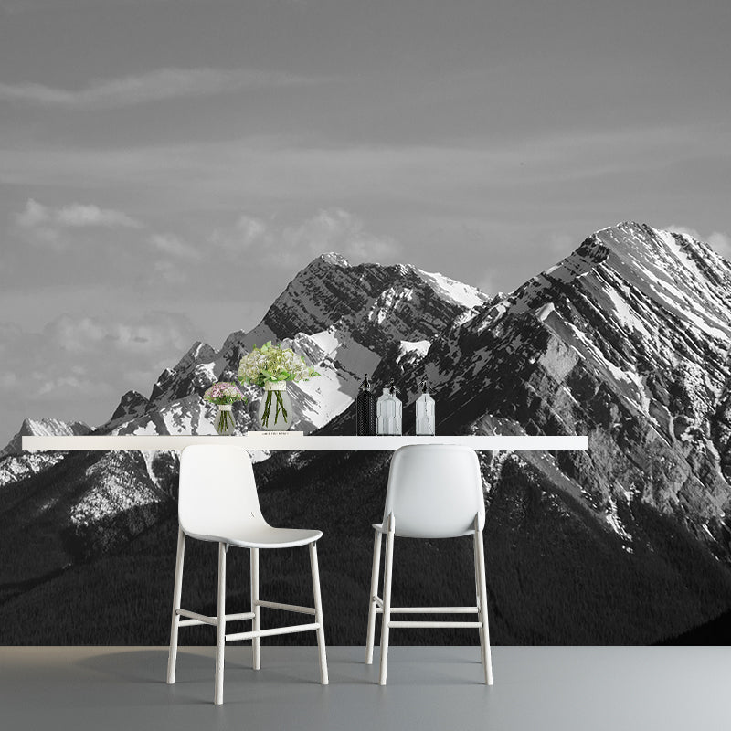 Big Mountain Landscape Wallpaper Mural Waterproofing Modern Living Room Wall Art Dark Gray Clearhalo 'Wall Decor' 'Wall Mural' 1956976