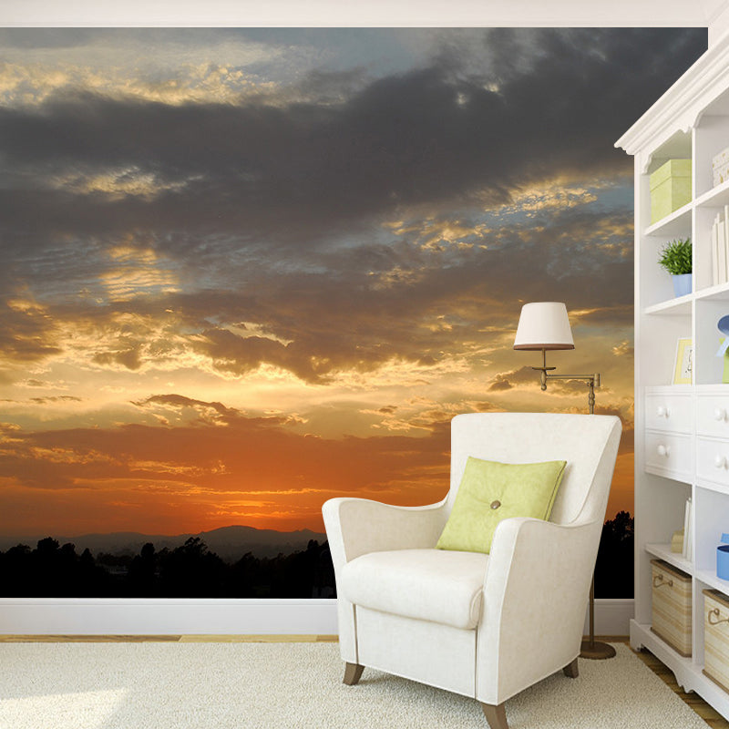 Stunning Sunset Glow Mural Wallpaper Living Room Scenery Wall Decor, Custom-Print Light Orange Clearhalo 'Wall Decor' 'Wall Mural' 1957086