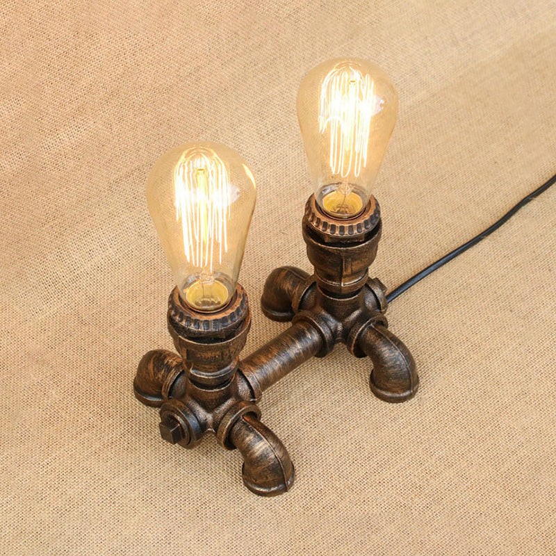 Bronze 2/3 Lights Standing Table Light Industrial Metallic Open Bulb Table Lighting with Pipe Design for Coffee Shop Clearhalo 'Lamps' 'Table Lamps' Lighting' 195714