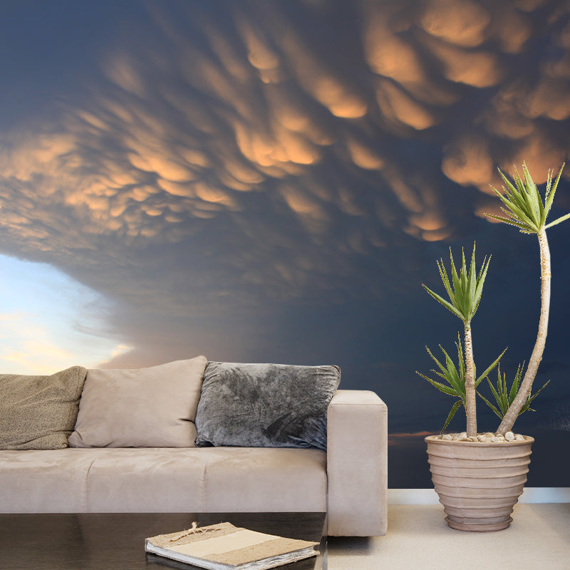 Sunset Clouds Scene Wallpaper Mural Dark Color Contemporary Wall Covering for Hallway Grey Clearhalo 'Wall Decor' 'Wall Mural' 1957151