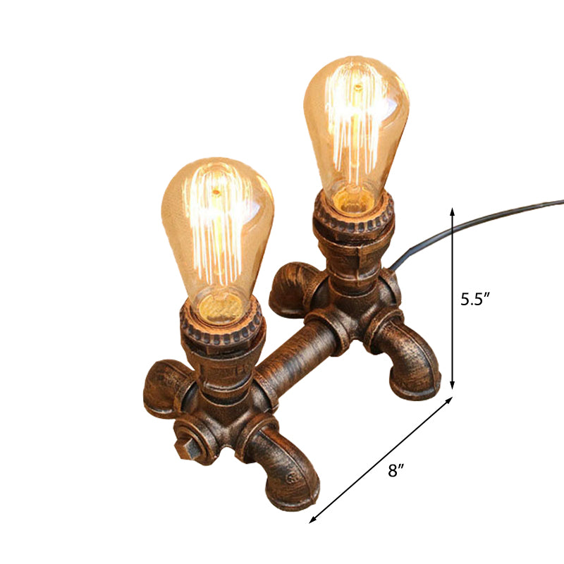 Bronze 2/3 Lights Standing Table Light Industrial Metallic Open Bulb Table Lighting with Pipe Design for Coffee Shop Clearhalo 'Lamps' 'Table Lamps' Lighting' 195716