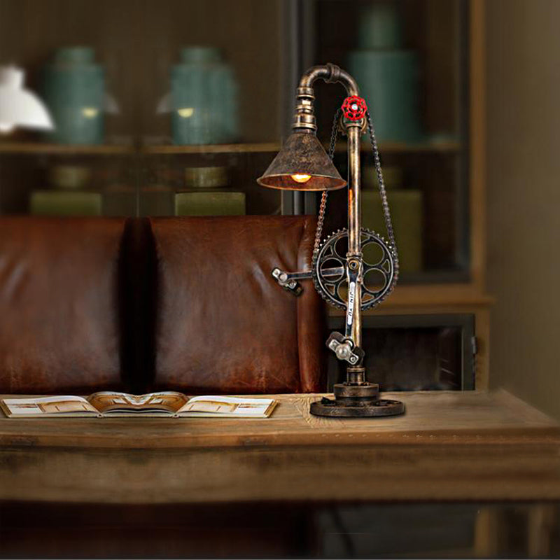 Industrial Cone Table Lighting with Bicycle Design 1 Light Metallic Standing Table Light in Aged Brass Clearhalo 'Lamps' 'Table Lamps' Lighting' 195755