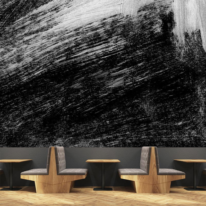 Black Brush Stroke Graphic Mural Wallpaper Contemporary Non-Woven Wall Covering, Custom Printed Black Design 1 Clearhalo 'Wall Decor' 'Wall Mural' 1957582