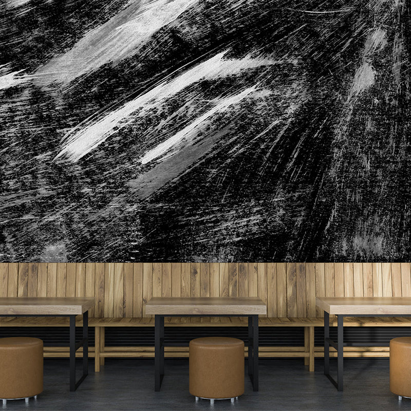 Black Brush Stroke Graphic Mural Wallpaper Contemporary Non-Woven Wall Covering, Custom Printed Black Design 4 Clearhalo 'Wall Decor' 'Wall Mural' 1957597