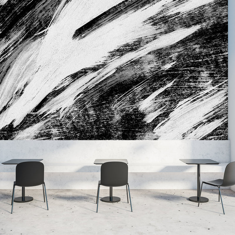 Black Brush Stroke Graphic Mural Wallpaper Contemporary Non-Woven Wall Covering, Custom Printed Black Design 5 Clearhalo 'Wall Decor' 'Wall Mural' 1957602