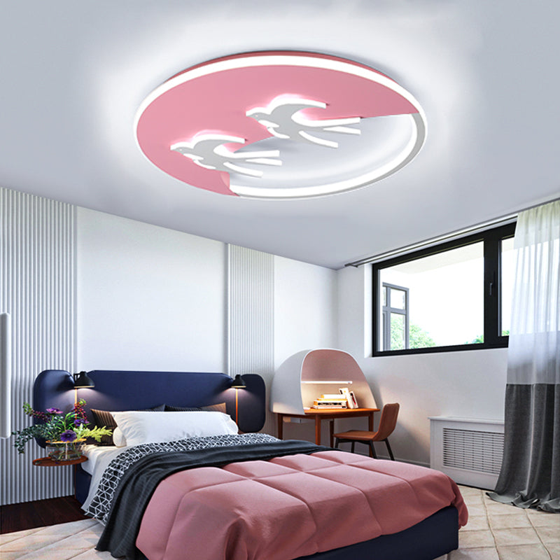 Animal 2-Bird Flush Mount Light Acrylic Energy-Saving LED Ceiling Lamp for Boys Girls Bedroom Pink Clearhalo 'Ceiling Lights' 'Close To Ceiling Lights' 'Close to ceiling' 'Flush mount' Lighting' 195763