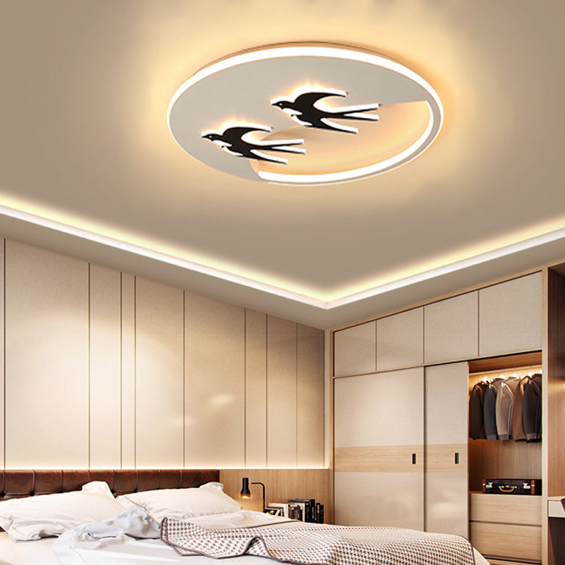 Animal 2-Bird Flush Mount Light Acrylic Energy-Saving LED Ceiling Lamp for Boys Girls Bedroom White Warm Clearhalo 'Ceiling Lights' 'Close To Ceiling Lights' 'Close to ceiling' 'Flush mount' Lighting' 195769