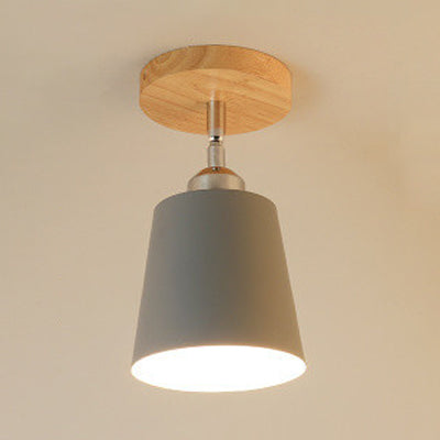 Metal Tapered Semi-Flush Mount Macaron Style 1 Bulb Bedroom Semi-Flush Ceiling Light in Yellow/Pink Grey Clearhalo 'Ceiling Lights' 'Close To Ceiling Lights' 'Close to ceiling' 'Semi-flushmount' Lighting' 19578