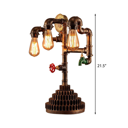 Steampunk Wrought Iron Standing Light with Bare Bulb Vintage 3 Lights Living Room Table Lighting in Bronze Clearhalo 'Lamps' 'Table Lamps' Lighting' 195780