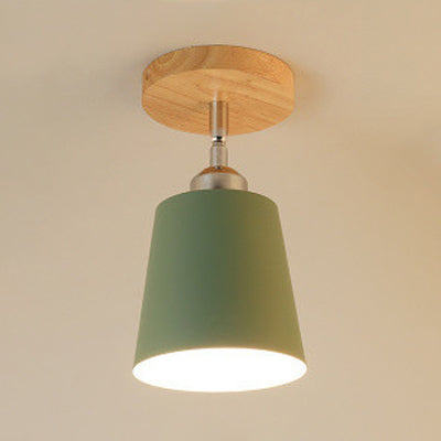 Metal Tapered Semi-Flush Mount Macaron Style 1 Bulb Bedroom Semi-Flush Ceiling Light in Yellow/Pink Green Clearhalo 'Ceiling Lights' 'Close To Ceiling Lights' 'Close to ceiling' 'Semi-flushmount' Lighting' 19579