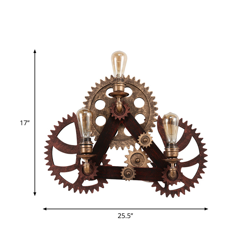 3 Bulbs Gear Wall Sconce Lighting Factory Rust Metal Wall Light Fixture for Coffee Shop Clearhalo 'Art deco wall lights' 'Cast Iron' 'Glass' 'Industrial wall lights' 'Industrial' 'Middle century wall lights' 'Modern' 'Rustic wall lights' 'Tiffany' 'Traditional wall lights' 'Wall Lamps & Sconces' 'Wall Lights' Lighting' 1957915