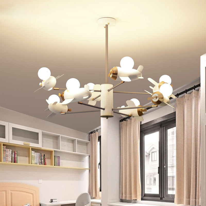 Airplane Pendant Chandelier Cartoon Metal 5/8 Heads White Hanging Light Fixture for Kids Bedroom Clearhalo 'Ceiling Lights' 'Chandeliers' Lighting' options 1957928