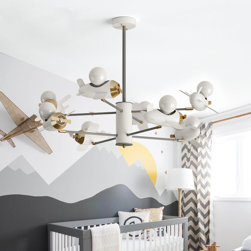 Airplane Pendant Chandelier Cartoon Metal 5/8 Heads White Hanging Light Fixture for Kids Bedroom Clearhalo 'Ceiling Lights' 'Chandeliers' Lighting' options 1957929