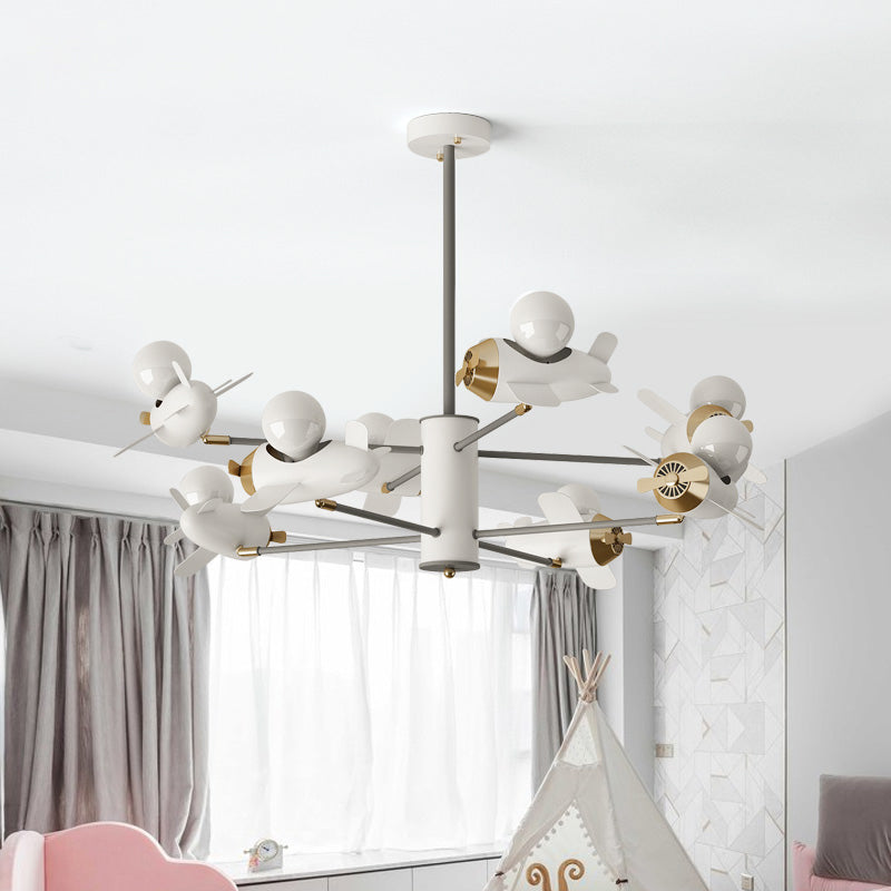 Airplane Pendant Chandelier Cartoon Metal 5/8 Heads White Hanging Light Fixture for Kids Bedroom Clearhalo 'Ceiling Lights' 'Chandeliers' Lighting' options 1957930