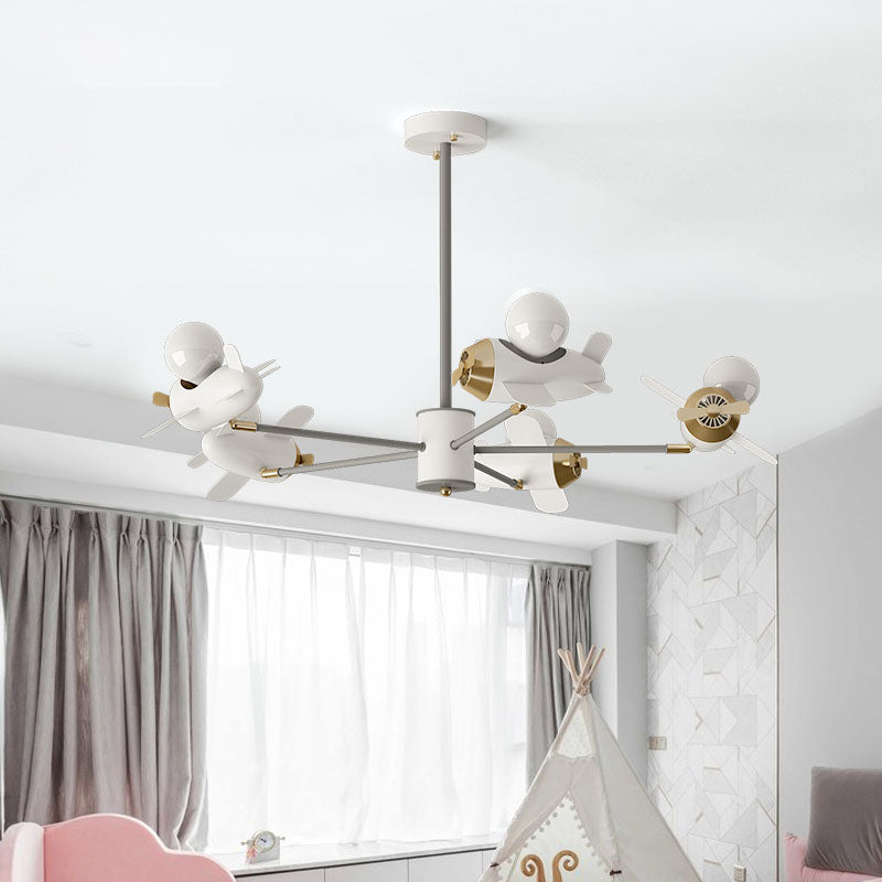 Airplane Pendant Chandelier Cartoon Metal 5/8 Heads White Hanging Light Fixture for Kids Bedroom Clearhalo 'Ceiling Lights' 'Chandeliers' Lighting' options 1957933