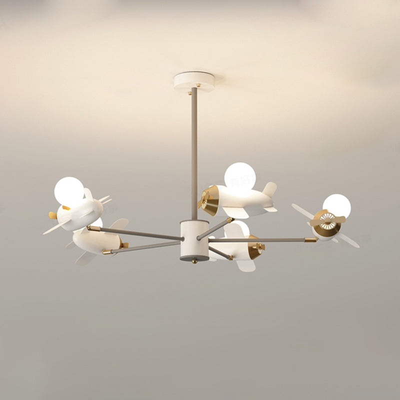 Airplane Pendant Chandelier Cartoon Metal 5/8 Heads White Hanging Light Fixture for Kids Bedroom Clearhalo 'Ceiling Lights' 'Chandeliers' Lighting' options 1957935