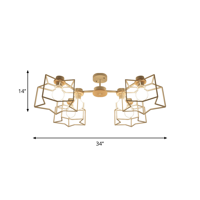 6-Light Bedroom Hanging Chandelier Cartoon White Pendant Lamp with Cloud/Star Iron Cage and Wood Cap Clearhalo 'Ceiling Lights' 'Chandeliers' Lighting' options 1957946