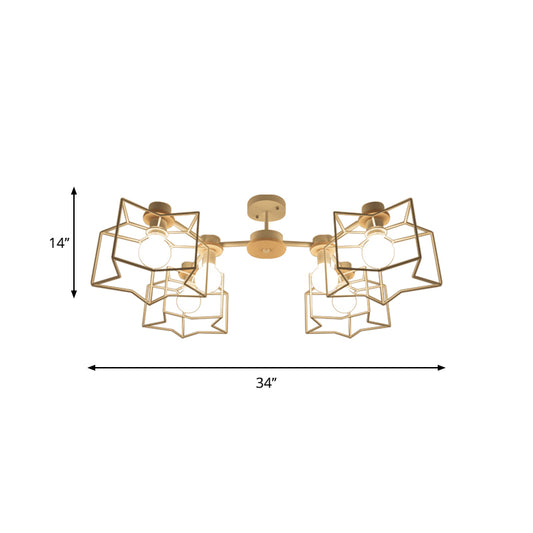 6-Light Bedroom Hanging Chandelier Cartoon White Pendant Lamp with Cloud/Star Iron Cage and Wood Cap Clearhalo 'Ceiling Lights' 'Chandeliers' Lighting' options 1957946