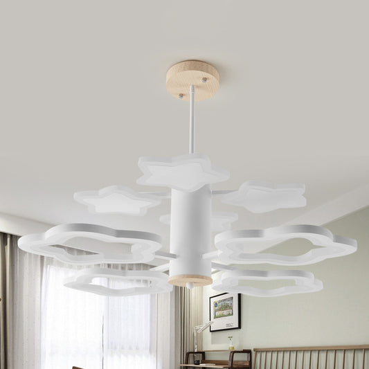 8 Bulbs Bedroom Suspension Lamp Nordic White Ceiling Chandelier with Star Acrylic Shade in Warm/White Light Clearhalo 'Ceiling Lights' 'Chandeliers' Lighting' options 1957947