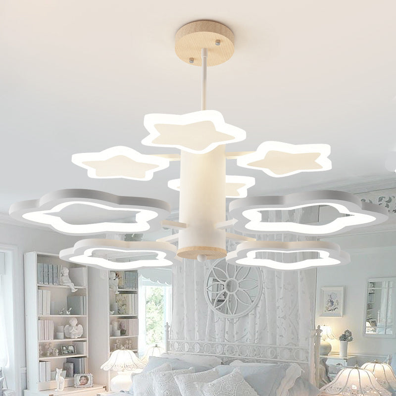 8 Bulbs Bedroom Suspension Lamp Nordic White Ceiling Chandelier with Star Acrylic Shade in Warm/White Light Clearhalo 'Ceiling Lights' 'Chandeliers' Lighting' options 1957948