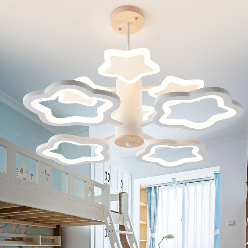 8 Bulbs Bedroom Suspension Lamp Nordic White Ceiling Chandelier with Star Acrylic Shade in Warm/White Light Clearhalo 'Ceiling Lights' 'Chandeliers' Lighting' options 1957949