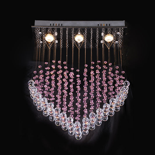 3 Bulbs Loving Heart Ceiling Lighting Nordic Satin Nickel Crystal Bead Flushmount Lamp Clearhalo 'Ceiling Lights' 'Close To Ceiling Lights' 'Close to ceiling' 'Flush mount' Lighting' 1957966