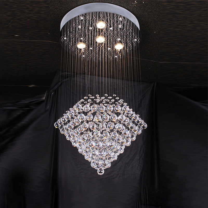 4-Head Diamond Shaped Ceiling Light Contemporary Satin Nickel Beveled Crystal Flush Mount Lighting Satin Nickel Clearhalo 'Ceiling Lights' 'Close To Ceiling Lights' 'Close to ceiling' 'Flush mount' Lighting' 1957973