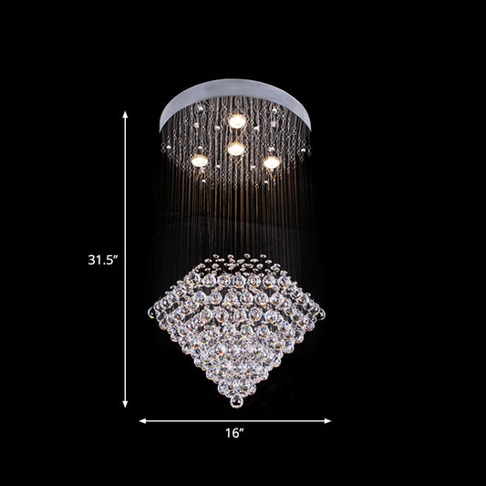 4-Head Diamond Shaped Ceiling Light Contemporary Satin Nickel Beveled Crystal Flush Mount Lighting Clearhalo 'Ceiling Lights' 'Close To Ceiling Lights' 'Close to ceiling' 'Flush mount' Lighting' 1957974