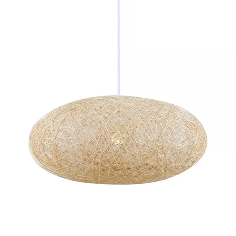 Beige Ellipse Pendulum Light Asia 1 Bulb Rattan Hanging Pendant over Table, 16"/19.5" Wide Clearhalo 'Ceiling Lights' 'Modern Pendants' 'Modern' 'Pendant Lights' 'Pendants' Lighting' 1957999