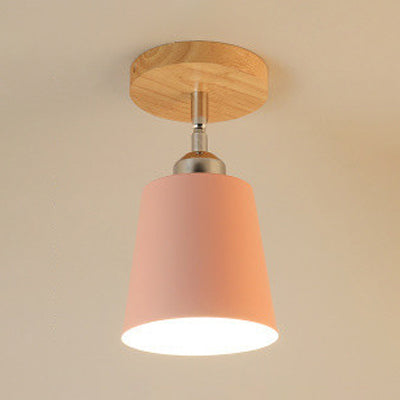 Metal Tapered Semi-Flush Mount Macaron Style 1 Bulb Bedroom Semi-Flush Ceiling Light in Yellow/Pink Pink Clearhalo 'Ceiling Lights' 'Close To Ceiling Lights' 'Close to ceiling' 'Semi-flushmount' Lighting' 19580