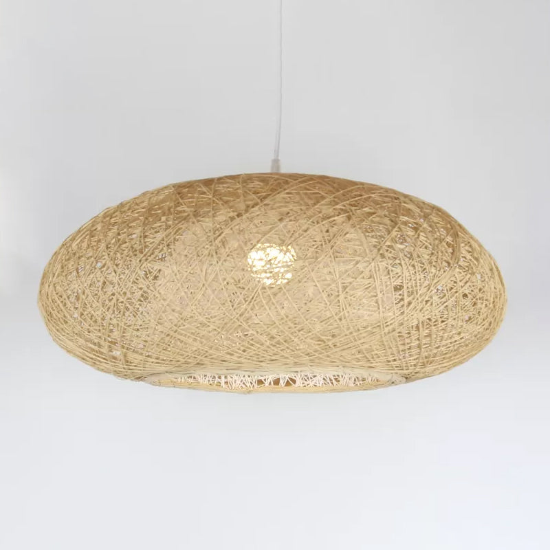 Beige Ellipse Pendulum Light Asia 1 Bulb Rattan Hanging Pendant over Table, 16"/19.5" Wide Clearhalo 'Ceiling Lights' 'Modern Pendants' 'Modern' 'Pendant Lights' 'Pendants' Lighting' 1958000