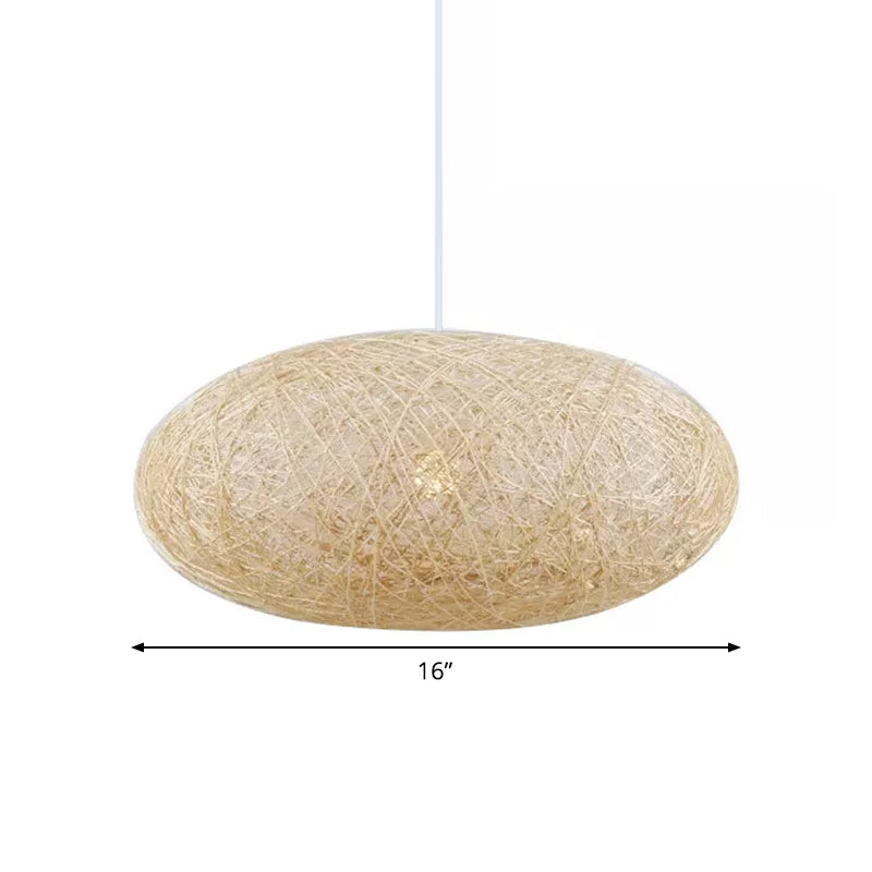 Beige Ellipse Pendulum Light Asia 1 Bulb Rattan Hanging Pendant over Table, 16"/19.5" Wide Clearhalo 'Ceiling Lights' 'Modern Pendants' 'Modern' 'Pendant Lights' 'Pendants' Lighting' 1958002