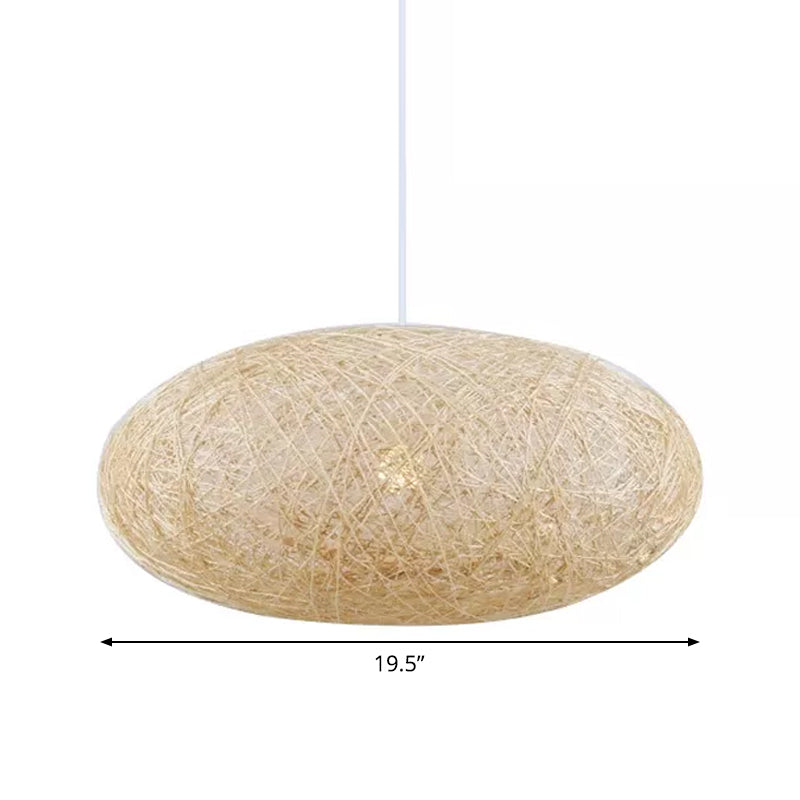 Beige Ellipse Pendulum Light Asia 1 Bulb Rattan Hanging Pendant over Table, 16"/19.5" Wide Clearhalo 'Ceiling Lights' 'Modern Pendants' 'Modern' 'Pendant Lights' 'Pendants' Lighting' 1958003