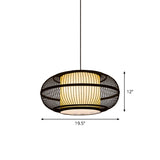Black Oval Ceiling Hanging Lantern Chinese 1 Bulb Bamboo Pendant Lamp with Ancient Riverside Town Print, 19.5"/23.5" W Clearhalo 'Ceiling Lights' 'Modern Pendants' 'Modern' 'Pendant Lights' 'Pendants' Lighting' 1958008