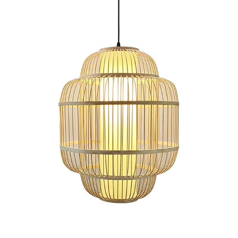 Bamboo Lantern Pendant Lighting Asian 1-Light Beige Down Lighting for Dining Room, 16"/19.5"/31.5" W Clearhalo 'Ceiling Lights' 'Modern Pendants' 'Modern' 'Pendant Lights' 'Pendants' Lighting' 1958012