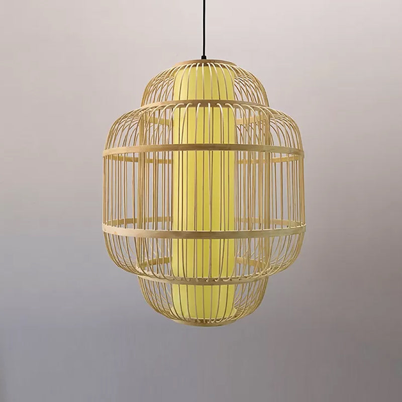 Bamboo Lantern Pendant Lighting Asian 1-Light Beige Down Lighting for Dining Room, 16"/19.5"/31.5" W Clearhalo 'Ceiling Lights' 'Modern Pendants' 'Modern' 'Pendant Lights' 'Pendants' Lighting' 1958013