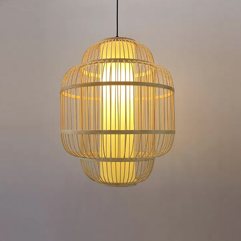 Bamboo Lantern Pendant Lighting Asian 1-Light Beige Down Lighting for Dining Room, 16"/19.5"/31.5" W Clearhalo 'Ceiling Lights' 'Modern Pendants' 'Modern' 'Pendant Lights' 'Pendants' Lighting' 1958014