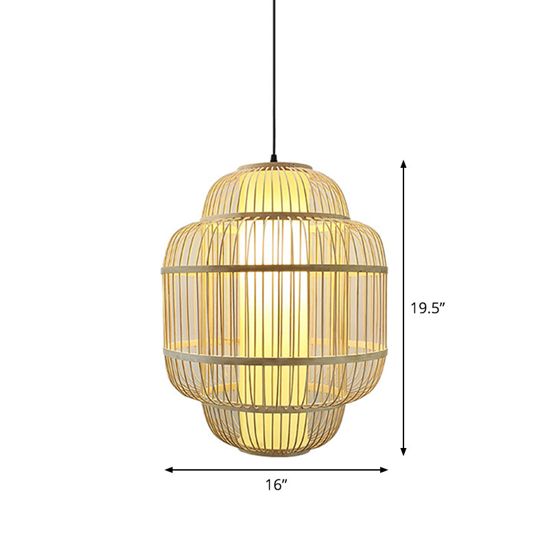 Bamboo Lantern Pendant Lighting Asian 1-Light Beige Down Lighting for Dining Room, 16"/19.5"/31.5" W Clearhalo 'Ceiling Lights' 'Modern Pendants' 'Modern' 'Pendant Lights' 'Pendants' Lighting' 1958015