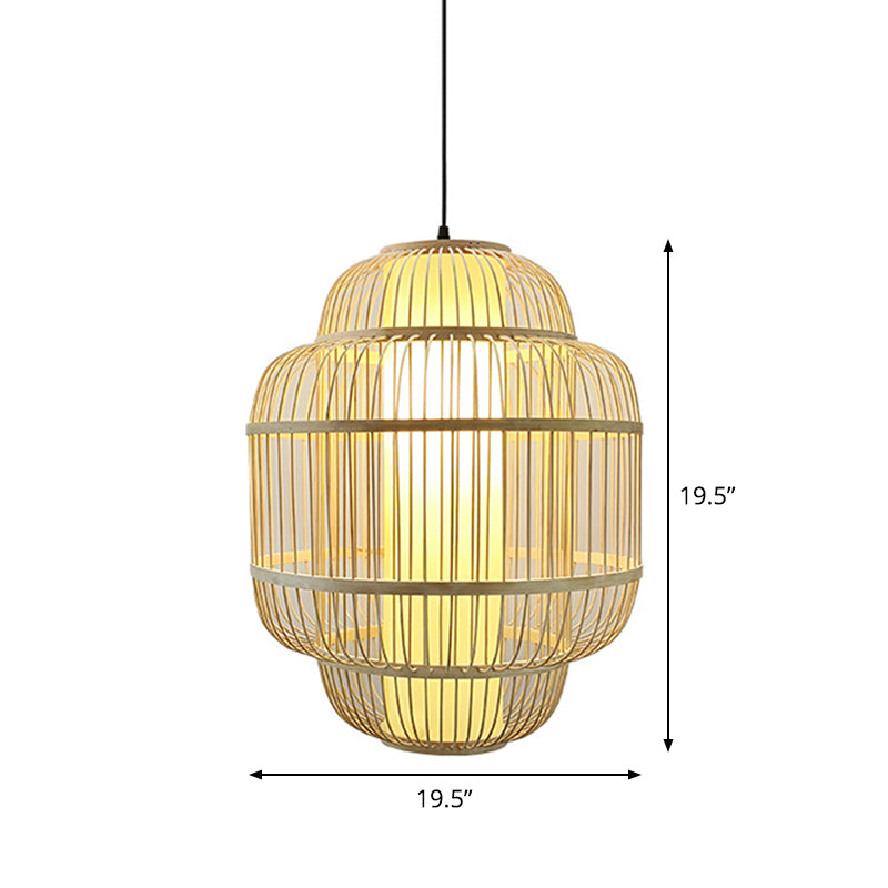 Bamboo Lantern Pendant Lighting Asian 1-Light Beige Down Lighting for Dining Room, 16"/19.5"/31.5" W Clearhalo 'Ceiling Lights' 'Modern Pendants' 'Modern' 'Pendant Lights' 'Pendants' Lighting' 1958016